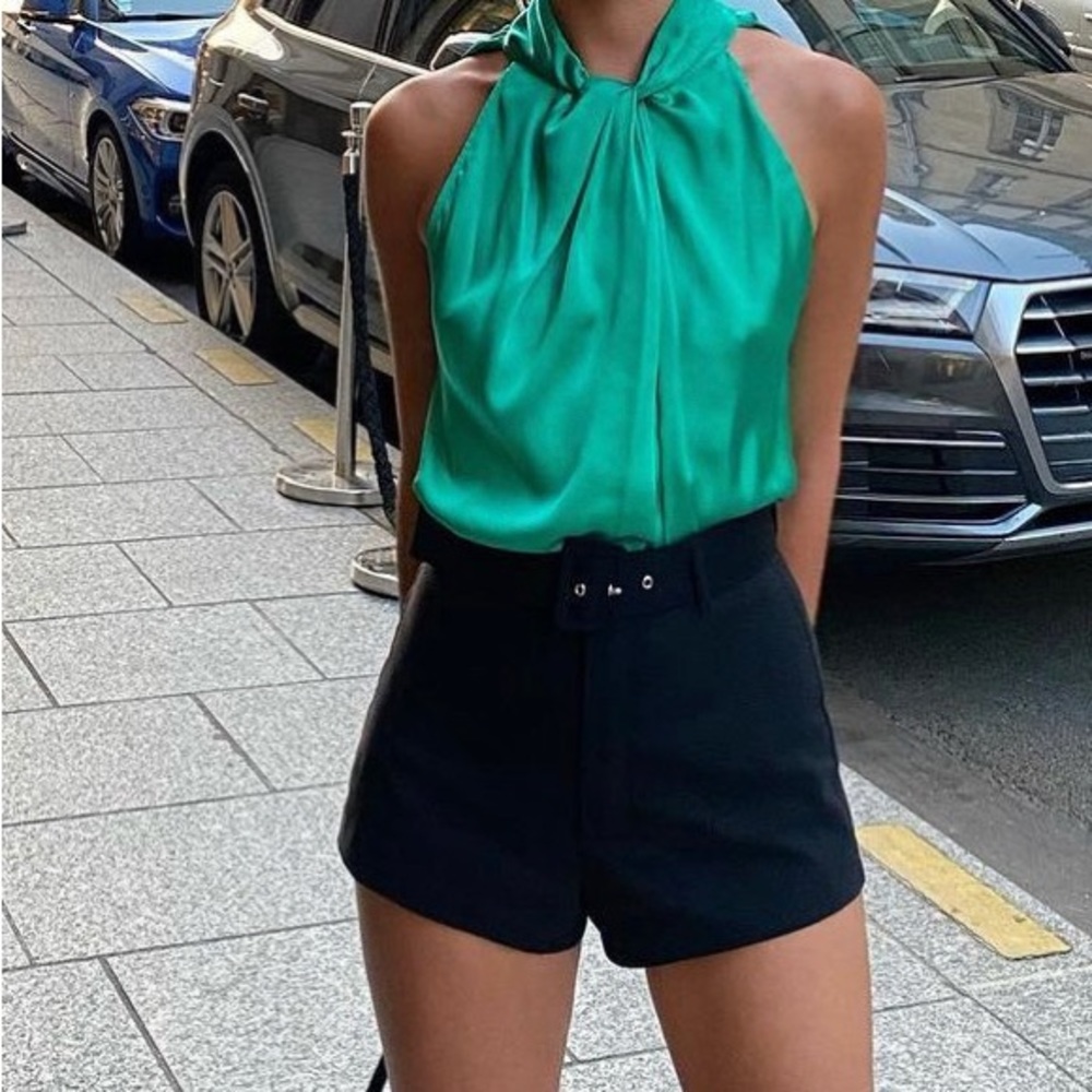 Zara satin effect green top size XS